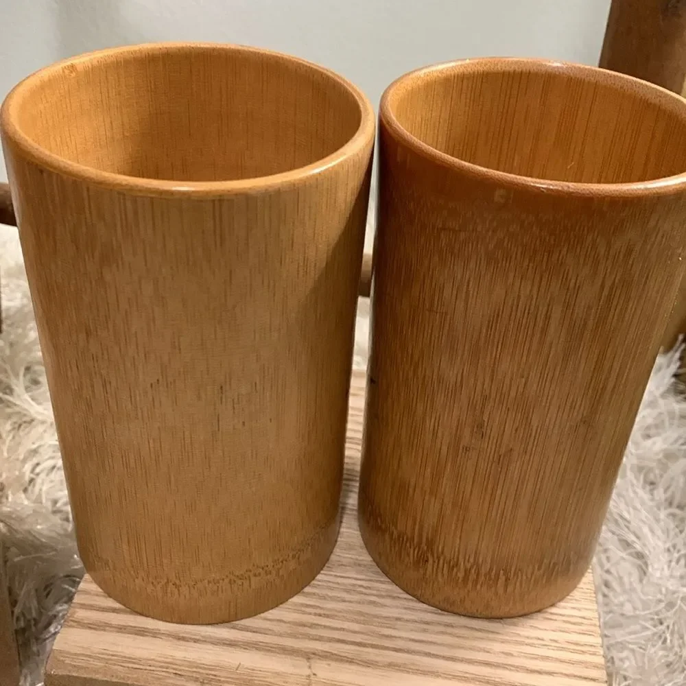Angel Bamboo Cup Set Of 4 Tall 2‎ Short Handpainted Bamboo Drinking Cups Vintage